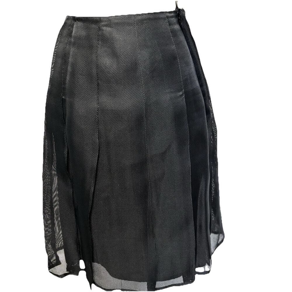 Kay Unger Silk Skirt Mesh Overlay Flare A Line Pleated 6 Goth Punk Witchy Party